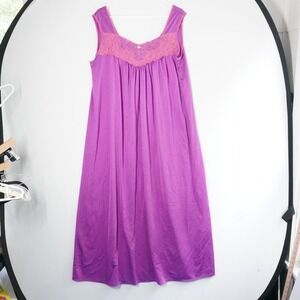 VTG Only Necessities‎ Purple Lace Trim Nightgown Sleeveless Womens 14/16 Granny